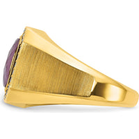 14K Yellow Gold Men's Satin Ruby Doublet Stone Ring with 1/4 Carat Diamond Halo by IBGoodman