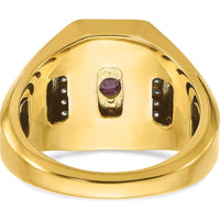 14K Yellow Gold Men's Satin Ruby Doublet Stone Ring with 1/4 Carat Diamond Halo by IBGoodman
