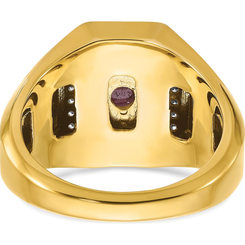 14K Yellow Gold Men's Satin Ruby Doublet Stone Ring with 1/4 Carat Diamond Halo by IBGoodman