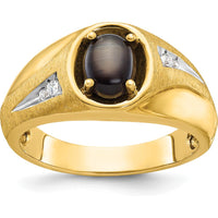 14K Yellow Gold Men's Satin Star Sapphire and Diamond Ring - 0.03 Carats Total Diamond Weight by IBGoodman