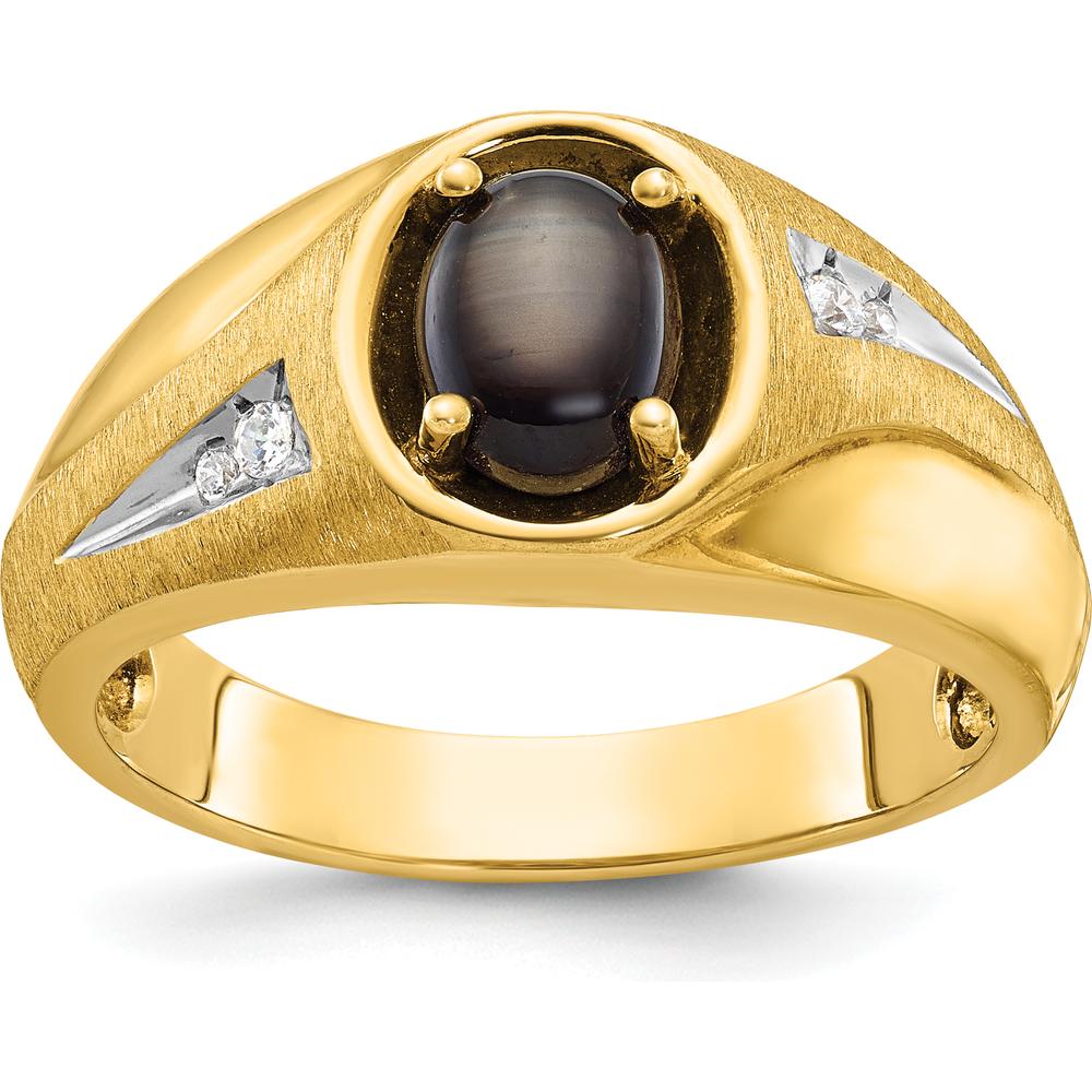 14K Yellow Gold Men's Satin Star Sapphire and Diamond Ring - 0.03 Carats Total Diamond Weight by IBGoodman