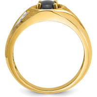 14K Yellow Gold Men's Satin Star Sapphire and Diamond Ring - 0.03 Carats Total Diamond Weight by IBGoodman