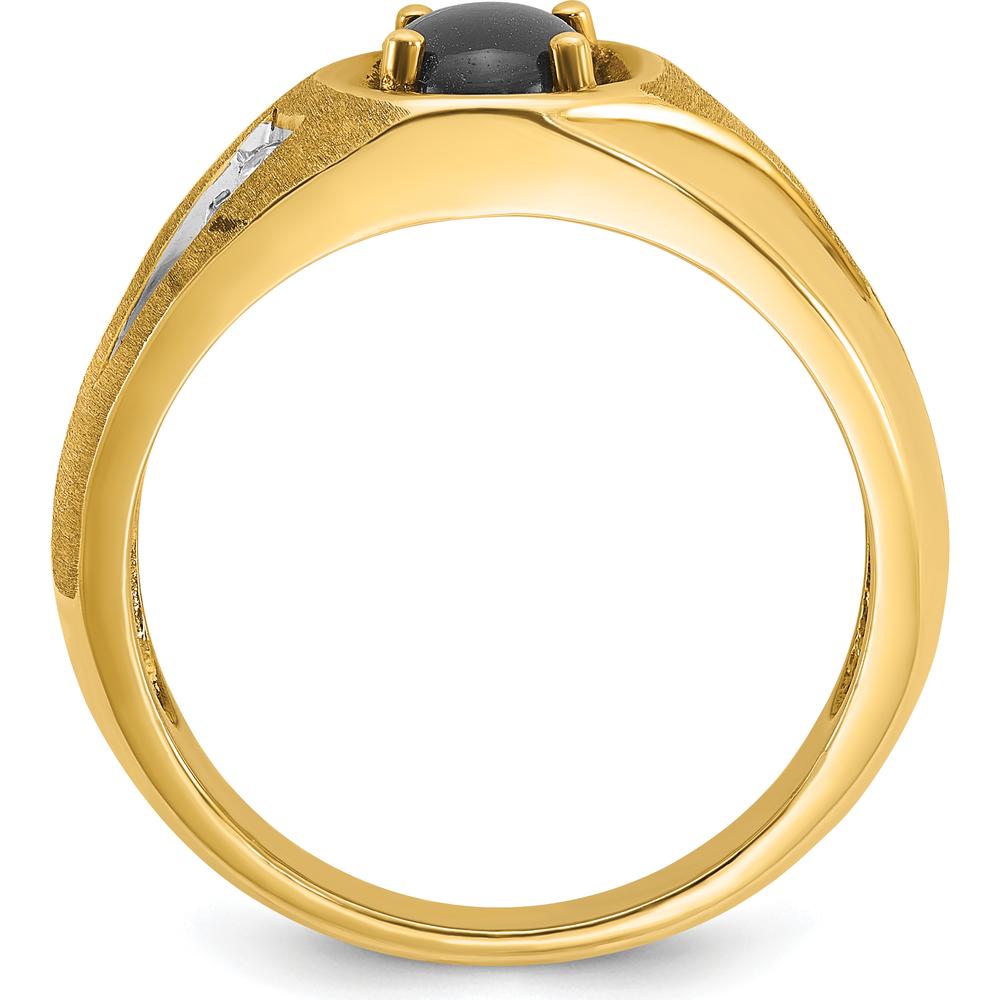 14K Yellow Gold Men's Satin Star Sapphire and Diamond Ring - 0.03 Carats Total Diamond Weight by IBGoodman