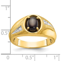 14K Yellow Gold Men's Satin Star Sapphire and Diamond Ring - 0.03 Carats Total Diamond Weight by IBGoodman