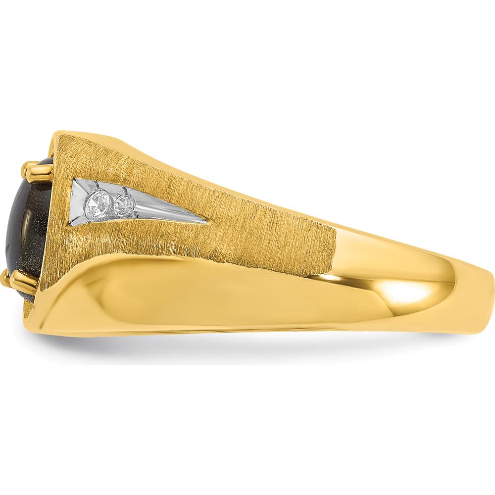 14K Yellow Gold Men's Satin Star Sapphire and Diamond Ring - 0.03 Carats Total Diamond Weight by IBGoodman