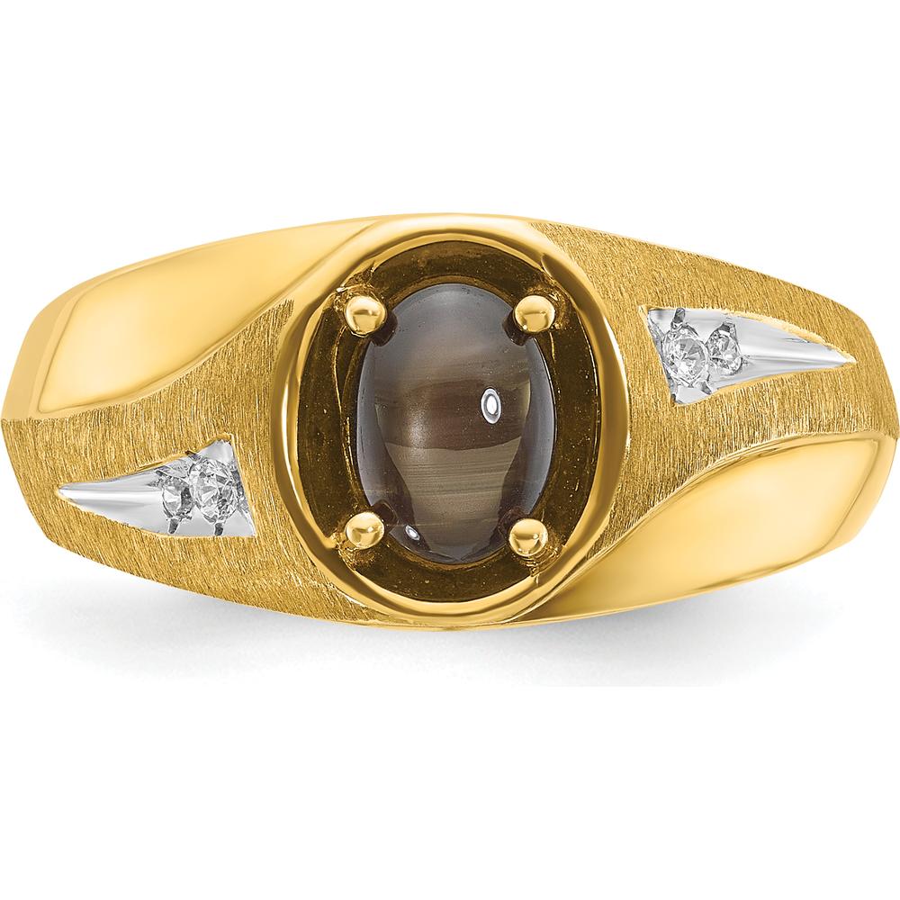 14K Yellow Gold Men's Satin Star Sapphire and Diamond Ring - 0.03 Carats Total Diamond Weight by IBGoodman