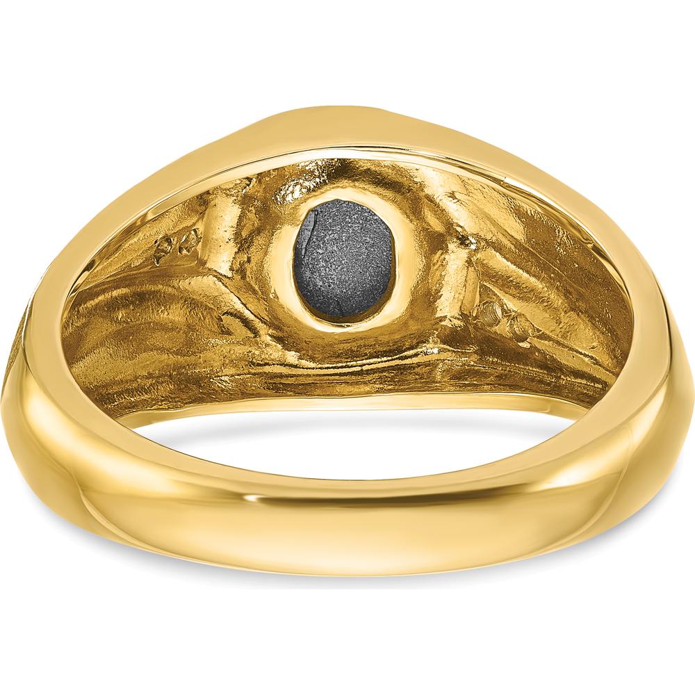 14K Yellow Gold Men's Satin Star Sapphire and Diamond Ring - 0.03 Carats Total Diamond Weight by IBGoodman