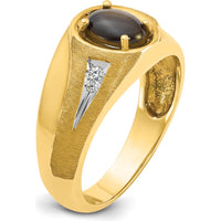 14K Yellow Gold Men's Satin Star Sapphire and Diamond Ring - 0.03 Carats Total Diamond Weight by IBGoodman