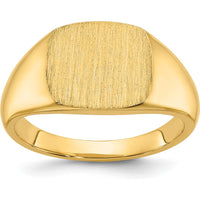 14K Yellow Gold Men's Satin Top Cushion Signet Ring with Matte Finish by IBGoodman