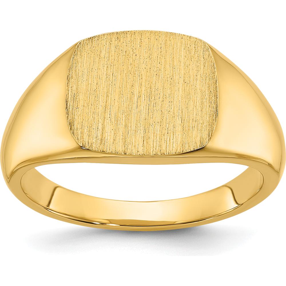14K Yellow Gold Men's Satin Top Cushion Signet Ring with Matte Finish by IBGoodman