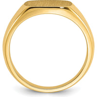 14K Yellow Gold Men's Satin Top Cushion Signet Ring with Matte Finish by IBGoodman