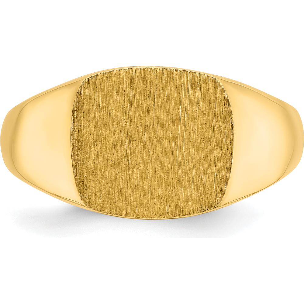 14K Yellow Gold Men's Satin Top Cushion Signet Ring with Matte Finish by IBGoodman