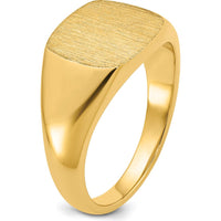 14K Yellow Gold Men's Satin Top Cushion Signet Ring with Matte Finish by IBGoodman