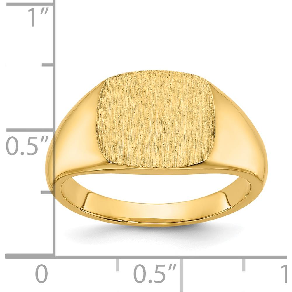 14K Yellow Gold Men's Satin Top Cushion Signet Ring with Matte Finish by IBGoodman