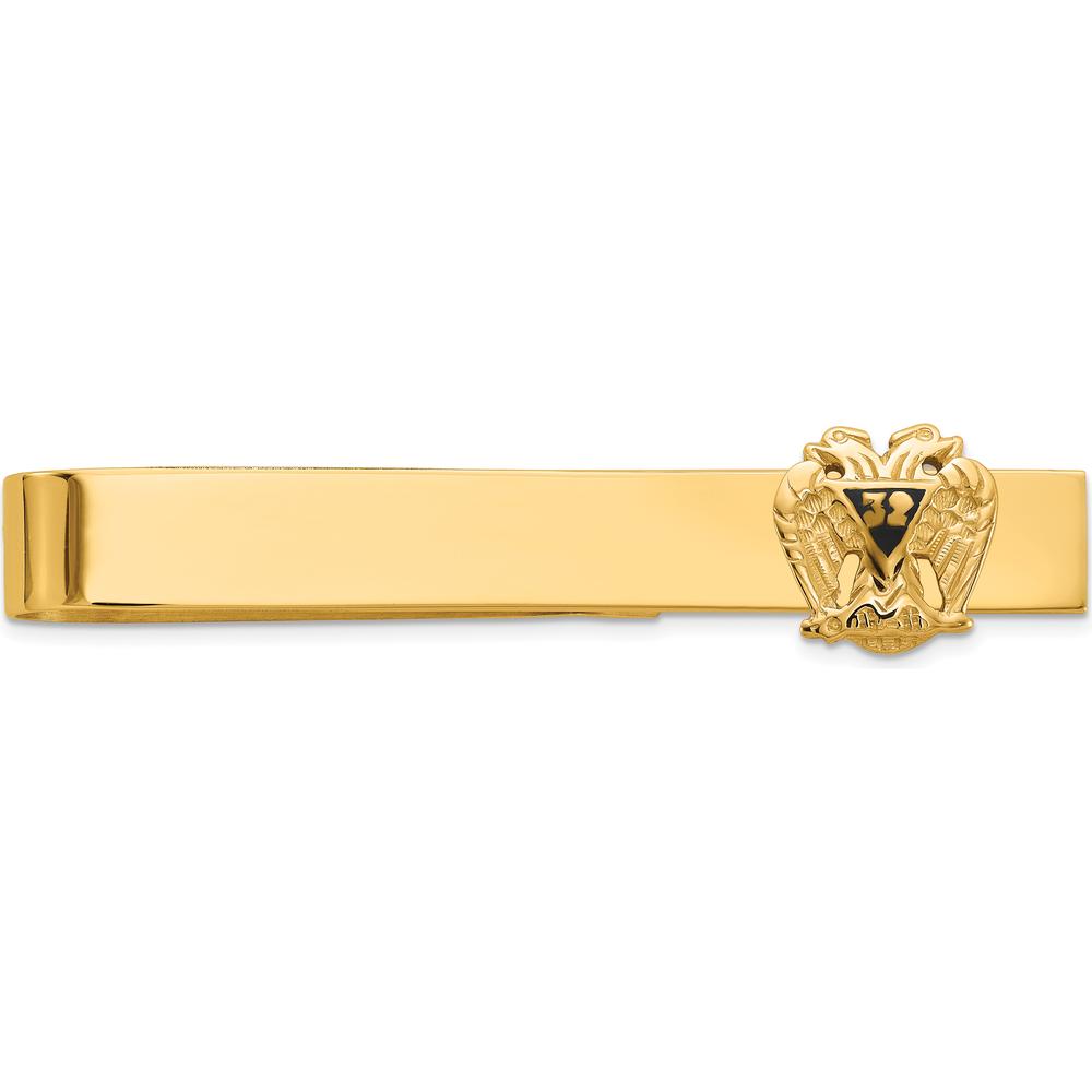 14K Yellow Gold Men's Scottish Rite Masonic Tie Bar with Black Enamel - Medium Design by IBGoodman
