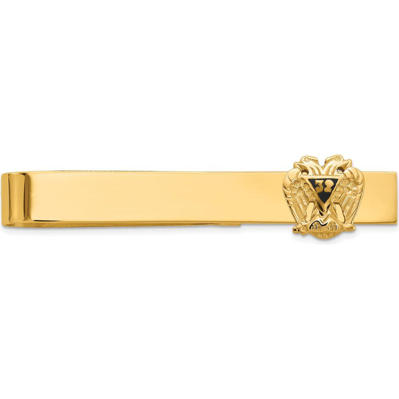 14K Yellow Gold Men's Scottish Rite Masonic Tie Bar with Black Enamel - Medium Design by IBGoodman