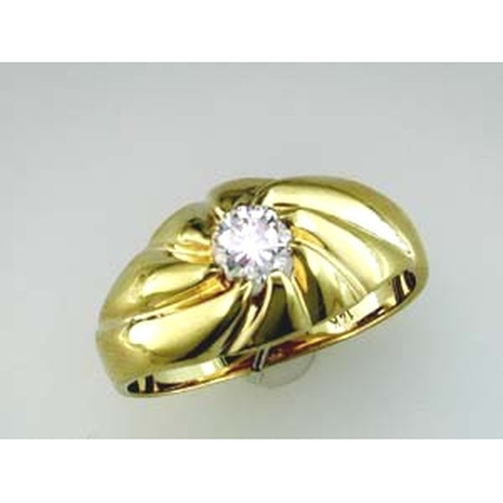 14K Yellow Gold Men's Sculptural Ring with Round Brilliant Cut Diamond - 0.48 Carat Center Stone Weight - Royal Jewelry