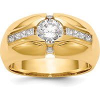 14K Yellow Gold Men's Semi-Mount Ring with Channel-Set Princess and Round Diamonds - Holds 0.75 Carat Round Center Stone, 0.6 Carat Total Diamond Weight by 0
