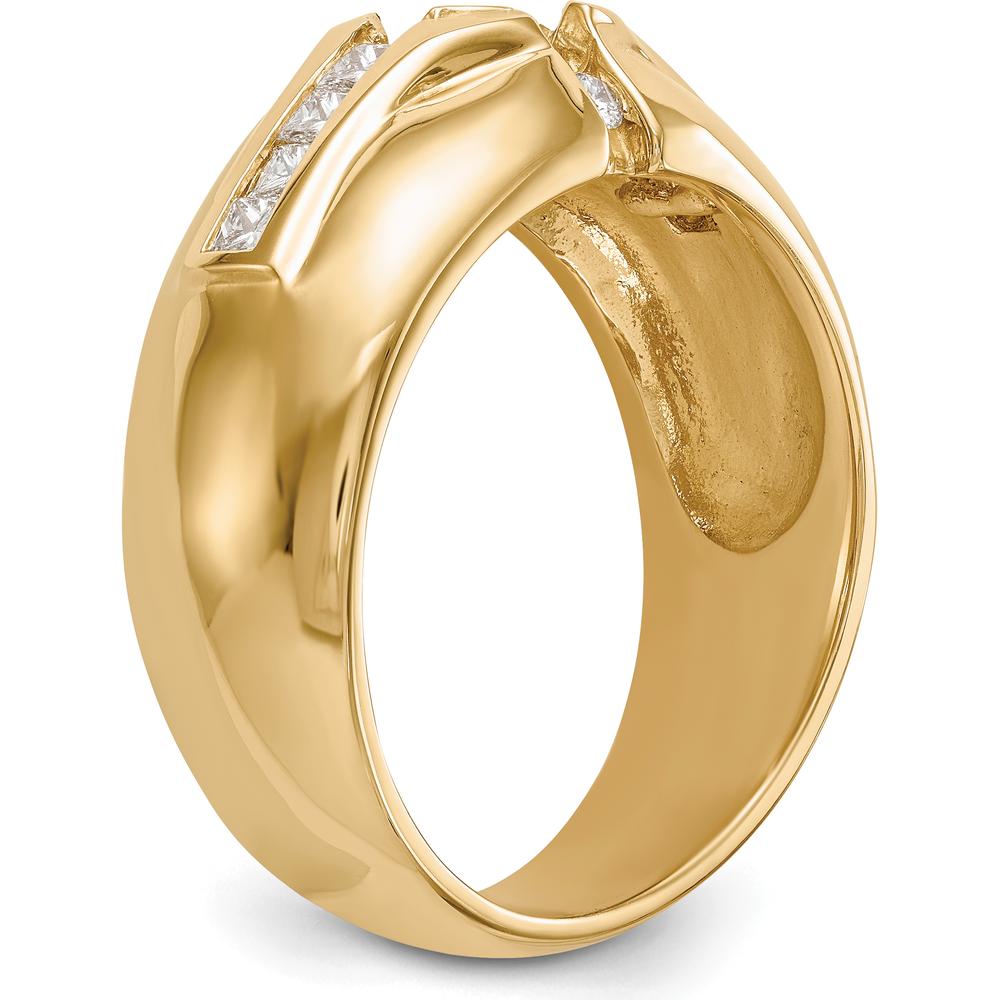 14K Yellow Gold Men's Semi-Mount Ring with Channel-Set Princess and Round Diamonds - Holds 0.75 Carat Round Center Stone, 0.6 Carat Total Diamond Weight by 0