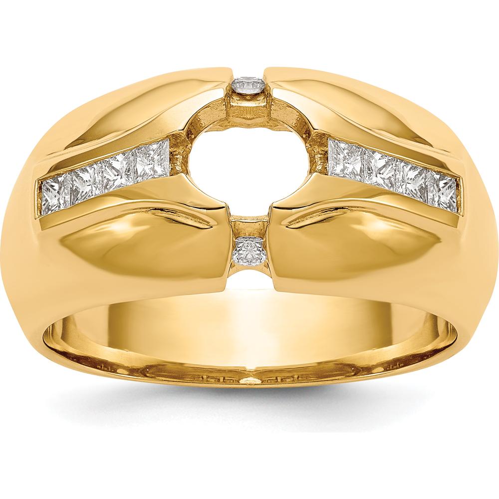 14K Yellow Gold Men's Semi-Mount Ring with Channel-Set Princess and Round Diamonds - Holds 0.75 Carat Round Center Stone, 0.6 Carat Total Diamond Weight by 0