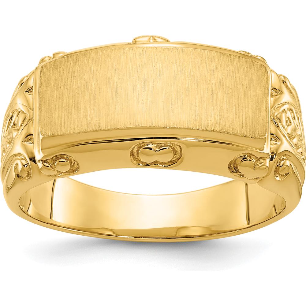 14K Yellow Gold Men's Signet Ring 15x7mm - Polished Design by IBGoodman