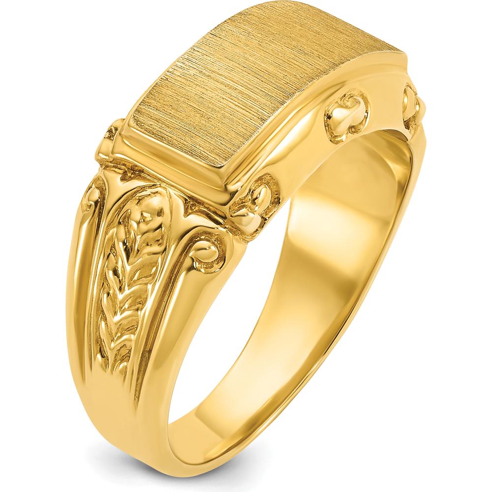 14K Yellow Gold Men's Signet Ring 15x7mm - Polished Design by IBGoodman