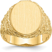 14K Yellow Gold Men's Signet Ring with Brushed Satin Finish and Open Back Profile by 0