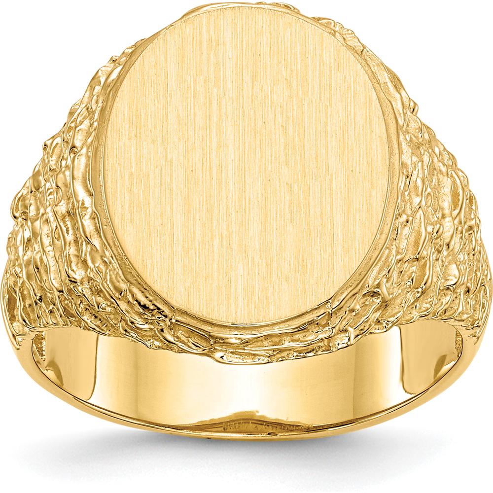 14K Yellow Gold Men's Signet Ring with Brushed Satin Finish and Open Back Profile by 0