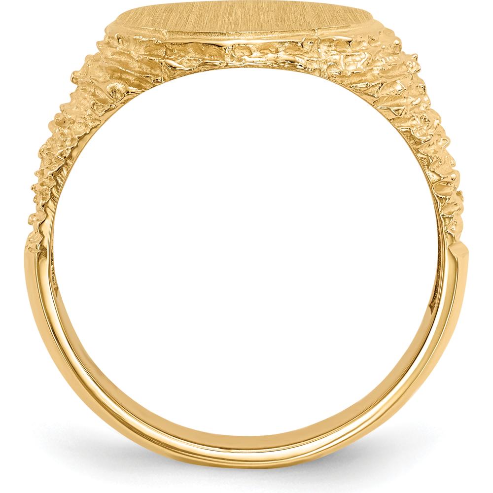 14K Yellow Gold Men's Signet Ring with Brushed Satin Finish and Open Back Profile by 0