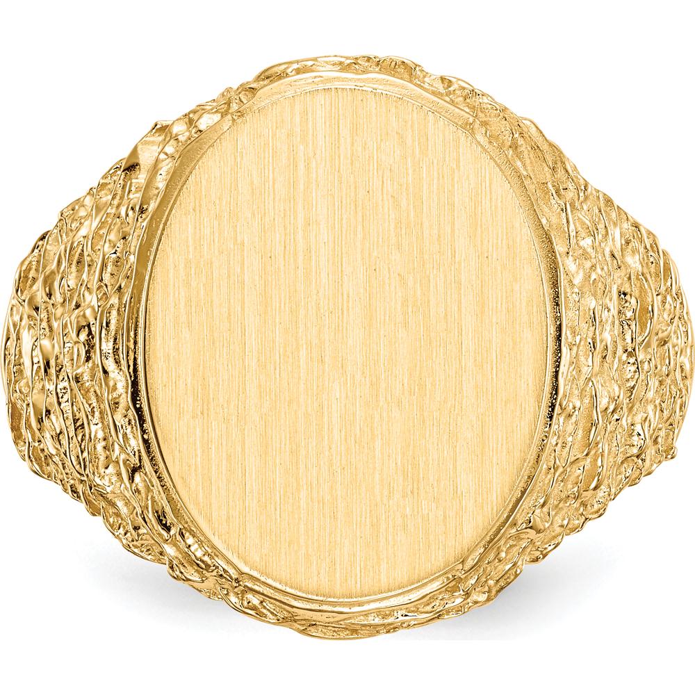 14K Yellow Gold Men's Signet Ring with Brushed Satin Finish and Open Back Profile by 0