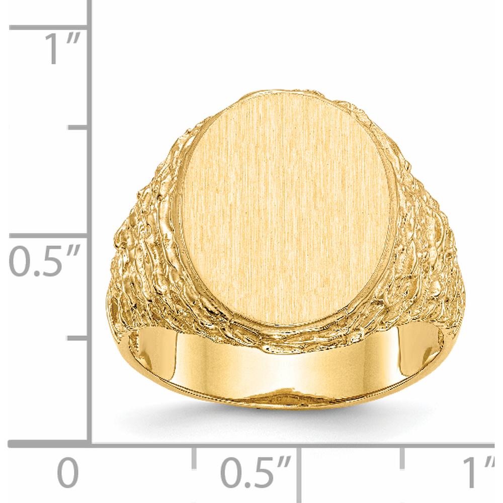 14K Yellow Gold Men's Signet Ring with Brushed Satin Finish and Open Back Profile by 0