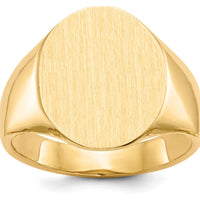 14K Yellow Gold Men's Signet Ring with Brushed Satin Finish - Custom Engravable Design by 0