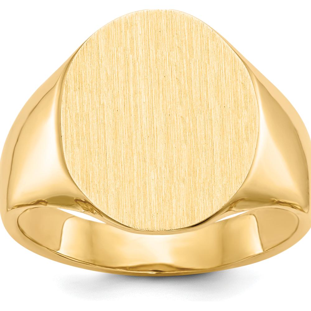 14K Yellow Gold Men's Signet Ring with Brushed Satin Finish - Custom Engravable Design by 0