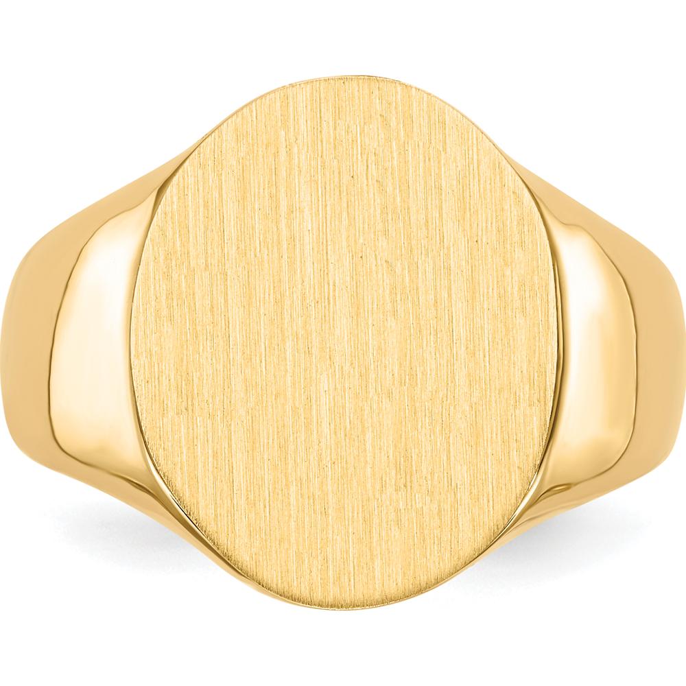 14K Yellow Gold Men's Signet Ring with Brushed Satin Finish - Custom Engravable Design by 0