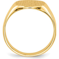 14K Yellow Gold Men's Signet Ring with Brushed Satin Finish - Engravable, 13.5x12.5mm Top by 0