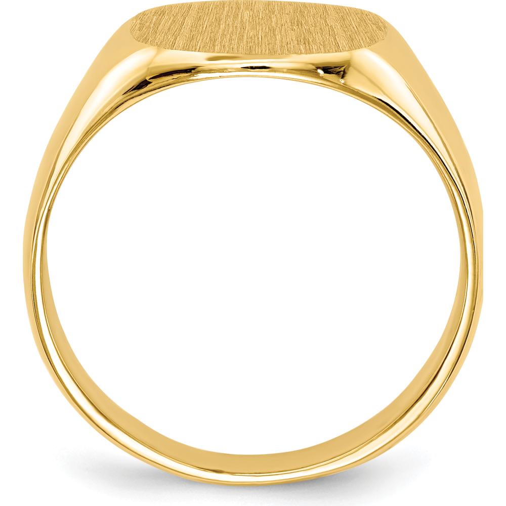 14K Yellow Gold Men's Signet Ring with Brushed Satin Finish - Engravable, 13.5x12.5mm Top by 0