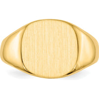 14K Yellow Gold Men's Signet Ring with Brushed Satin Finish - Engravable, 13.5x12.5mm Top by 0