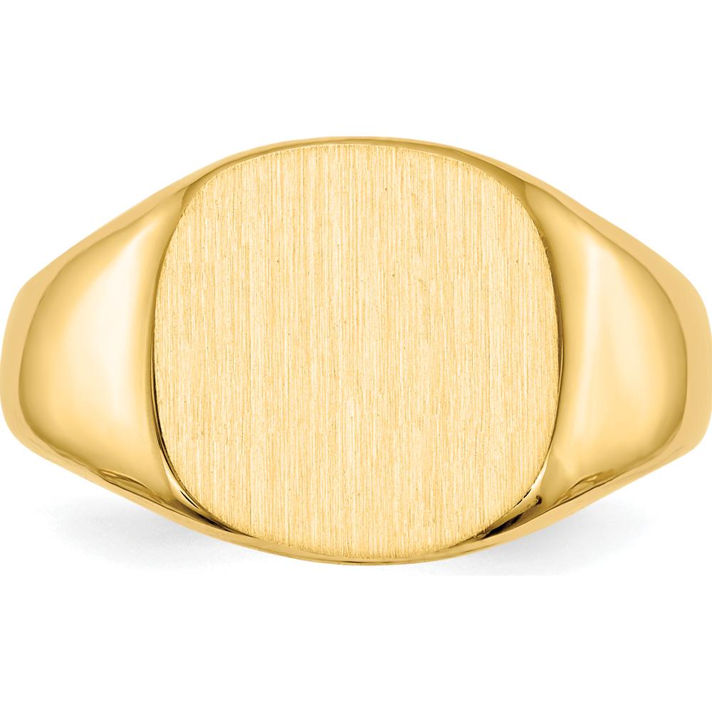 14K Yellow Gold Men's Signet Ring with Brushed Satin Finish - Engravable, 13.5x12.5mm Top by 0
