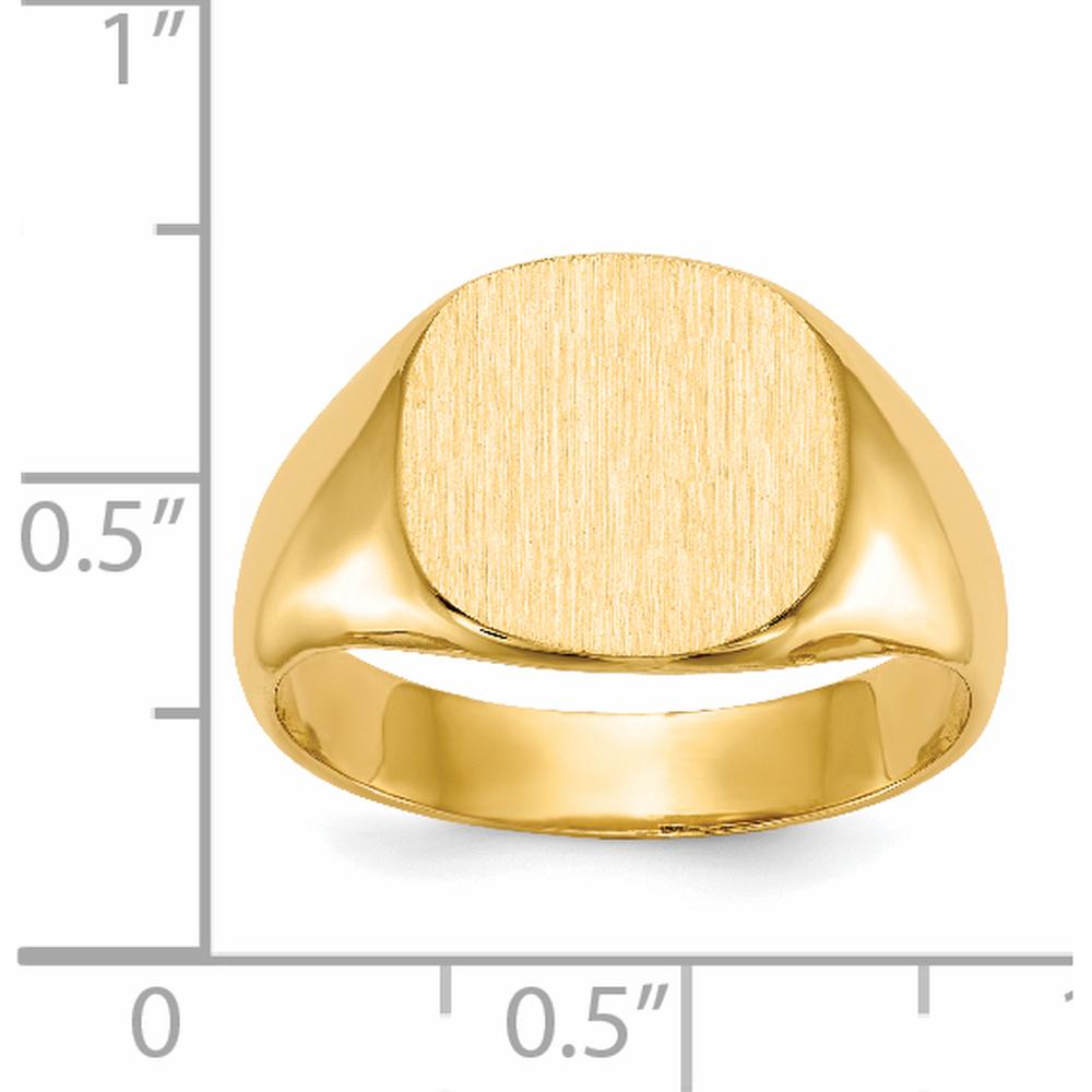 14K Yellow Gold Men's Signet Ring with Brushed Satin Finish - Engravable, 13.5x12.5mm Top by 0