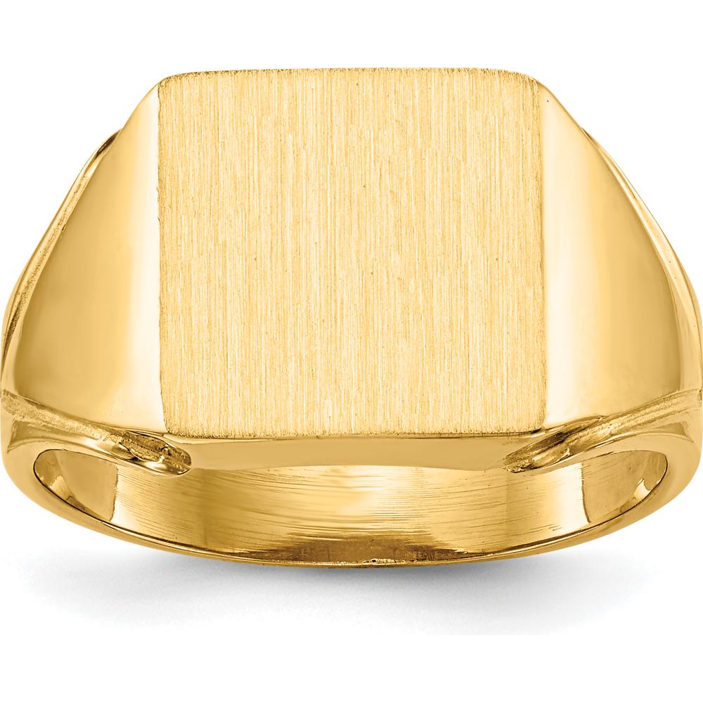 14K Yellow Gold Men's Signet Ring with Polished and Brushed Finish - 12x12mm Top by 0