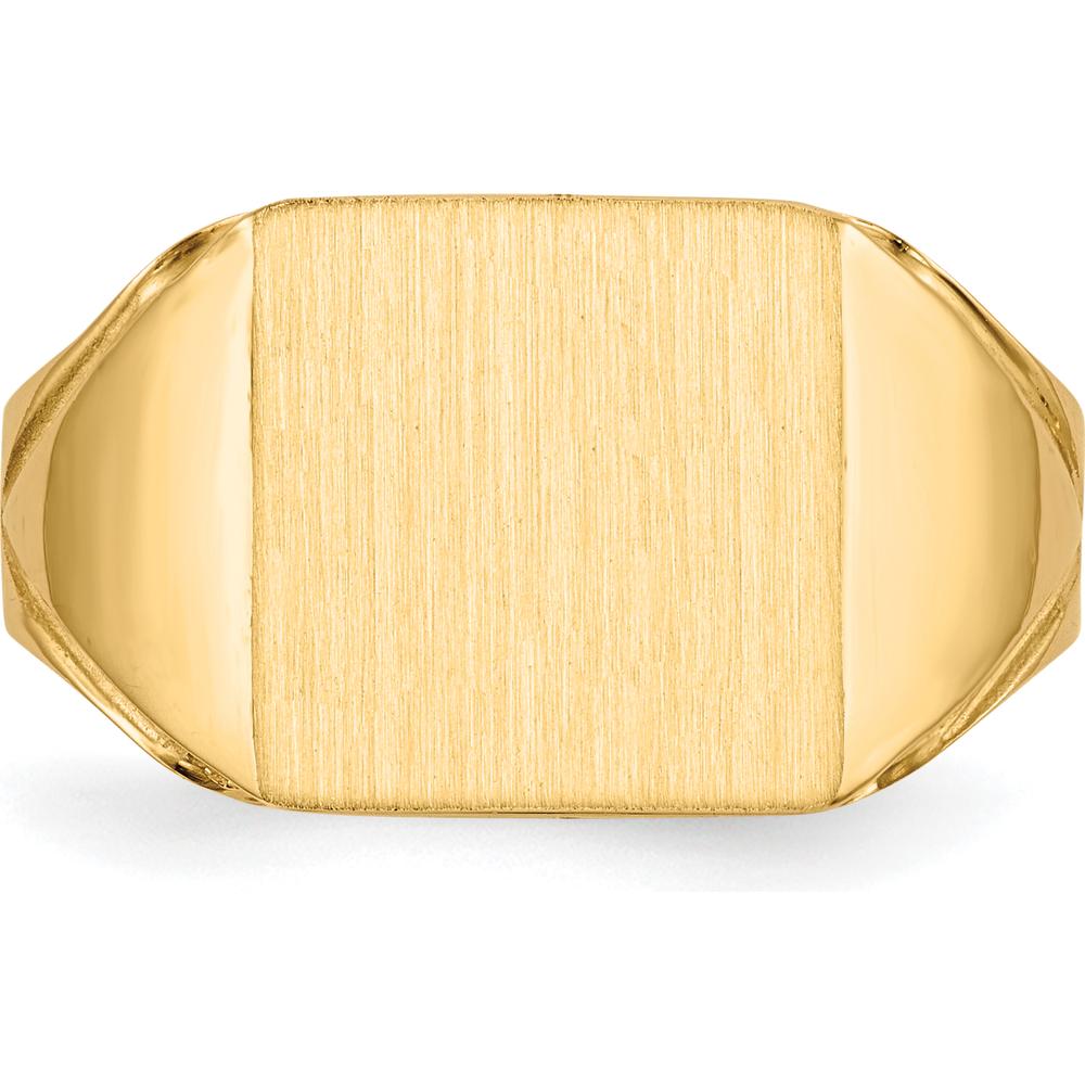 14K Yellow Gold Men's Signet Ring with Polished and Brushed Finish - 12x12mm Top by 0