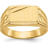 14K Yellow Gold Men's Signet Ring with Polished & Brushed Finish - 13mm Top Length, 8.5mm Width by Oro Pregiato