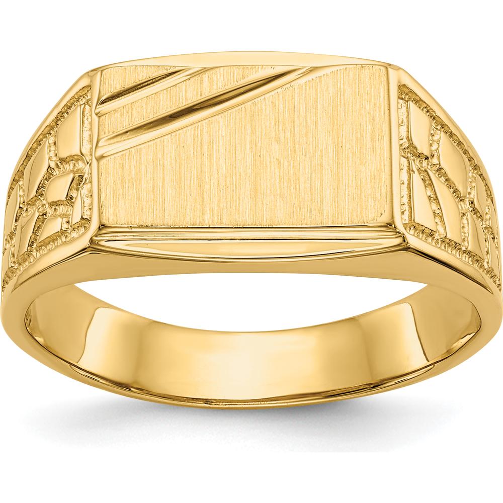 14K Yellow Gold Men's Signet Ring with Polished & Brushed Finish - 13mm Top Length, 8.5mm Width by Oro Pregiato