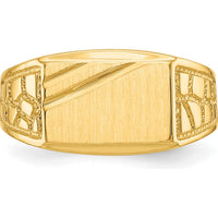 14K Yellow Gold Men's Signet Ring with Polished & Brushed Finish - 13mm Top Length, 8.5mm Width by Oro Pregiato