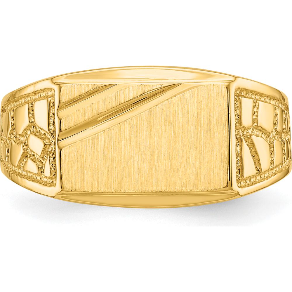 14K Yellow Gold Men's Signet Ring with Polished & Brushed Finish - 13mm Top Length, 8.5mm Width by Oro Pregiato