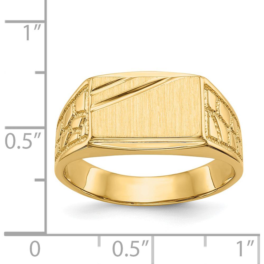 14K Yellow Gold Men's Signet Ring with Polished & Brushed Finish - 13mm Top Length, 8.5mm Width by Oro Pregiato