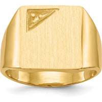 14K Yellow Gold Men's Signet Ring with Polished and Brushed Finish - 13x14mm Top by 0