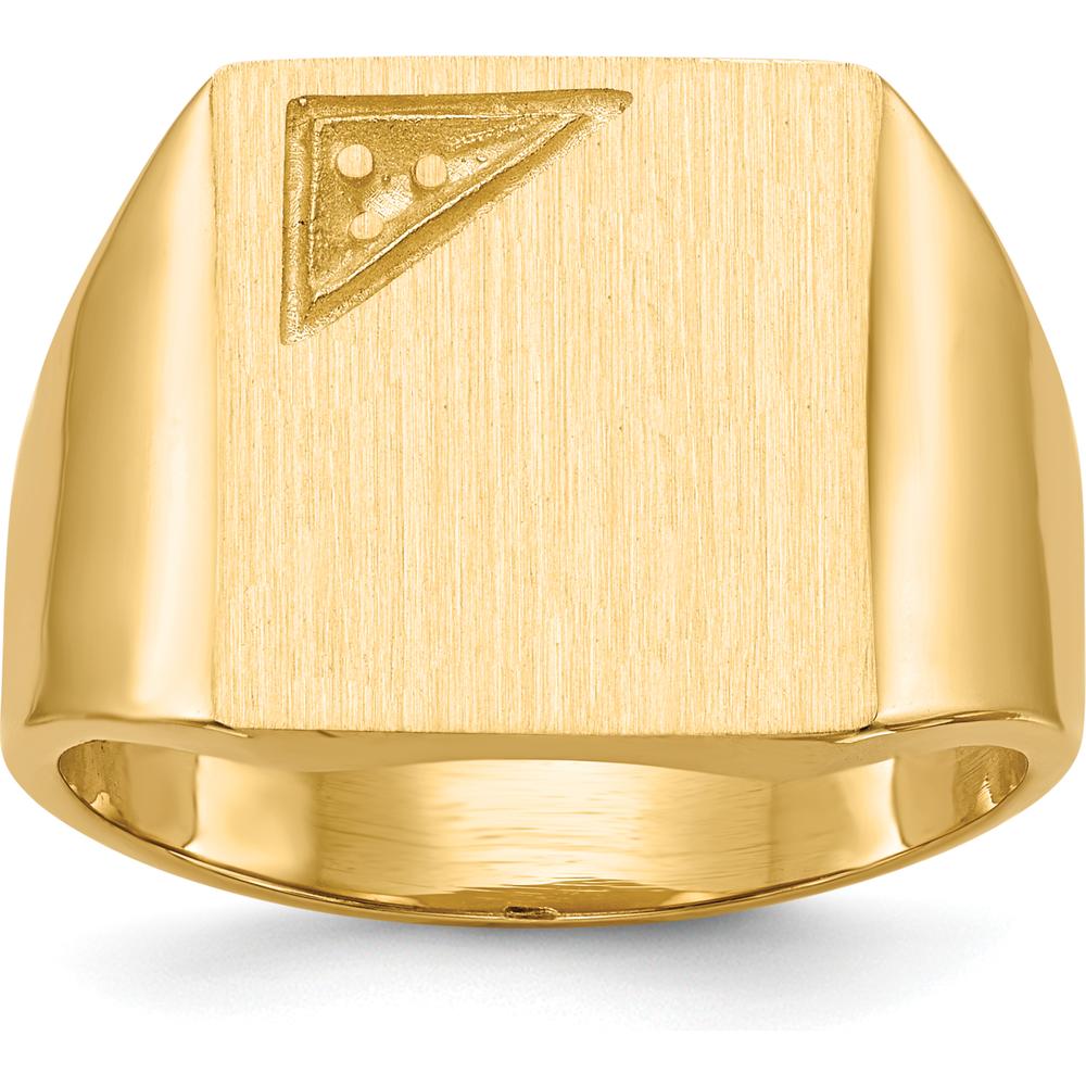 14K Yellow Gold Men's Signet Ring with Polished and Brushed Finish - 13x14mm Top by 0