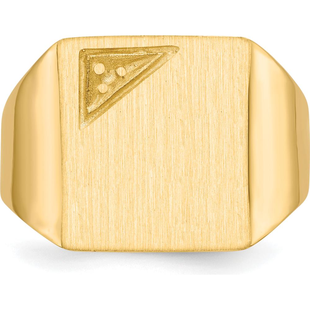 14K Yellow Gold Men's Signet Ring with Polished and Brushed Finish - 13x14mm Top by 0