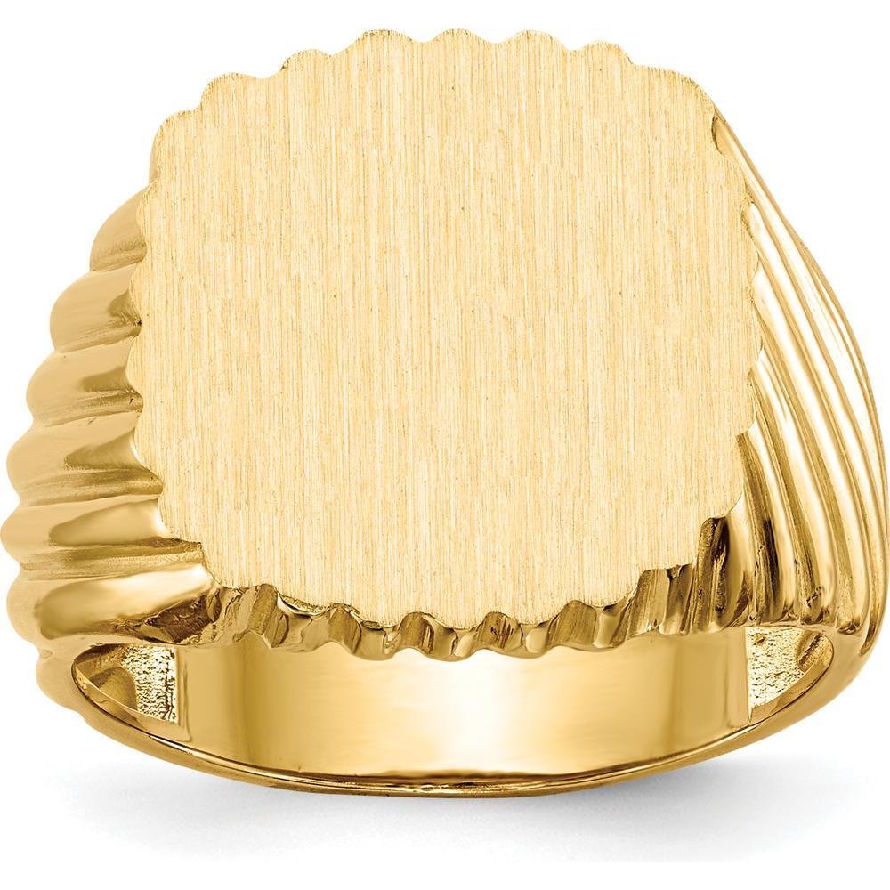 14K Yellow Gold Men's Signet Ring with Polished and Brushed Finish - 16.5x18.0mm Top by 0